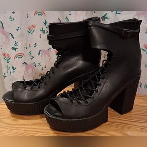 NWOT Tuk Black Leather Chunky Platform Creeper Goth Emo Moto Heel Shoe SZ 11